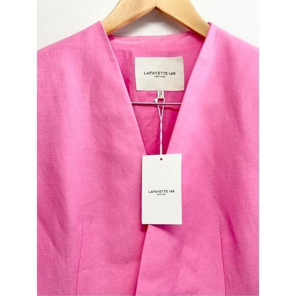 Lafayette 148 New York Linen Silk Blazer Size 8 Pink V Neck Slim Silhouette NEW - Picture 9 of 12